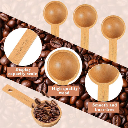 4 PCS Wooden Measuring Spoons Coffee Measuring Scoop Wooden Scoops for Jars 1 Tablespoon Beech Coffee Scoop Small Sugar Scoops for Canister for Ground Coffees Beans Sugar Tea Bath Salt Containers