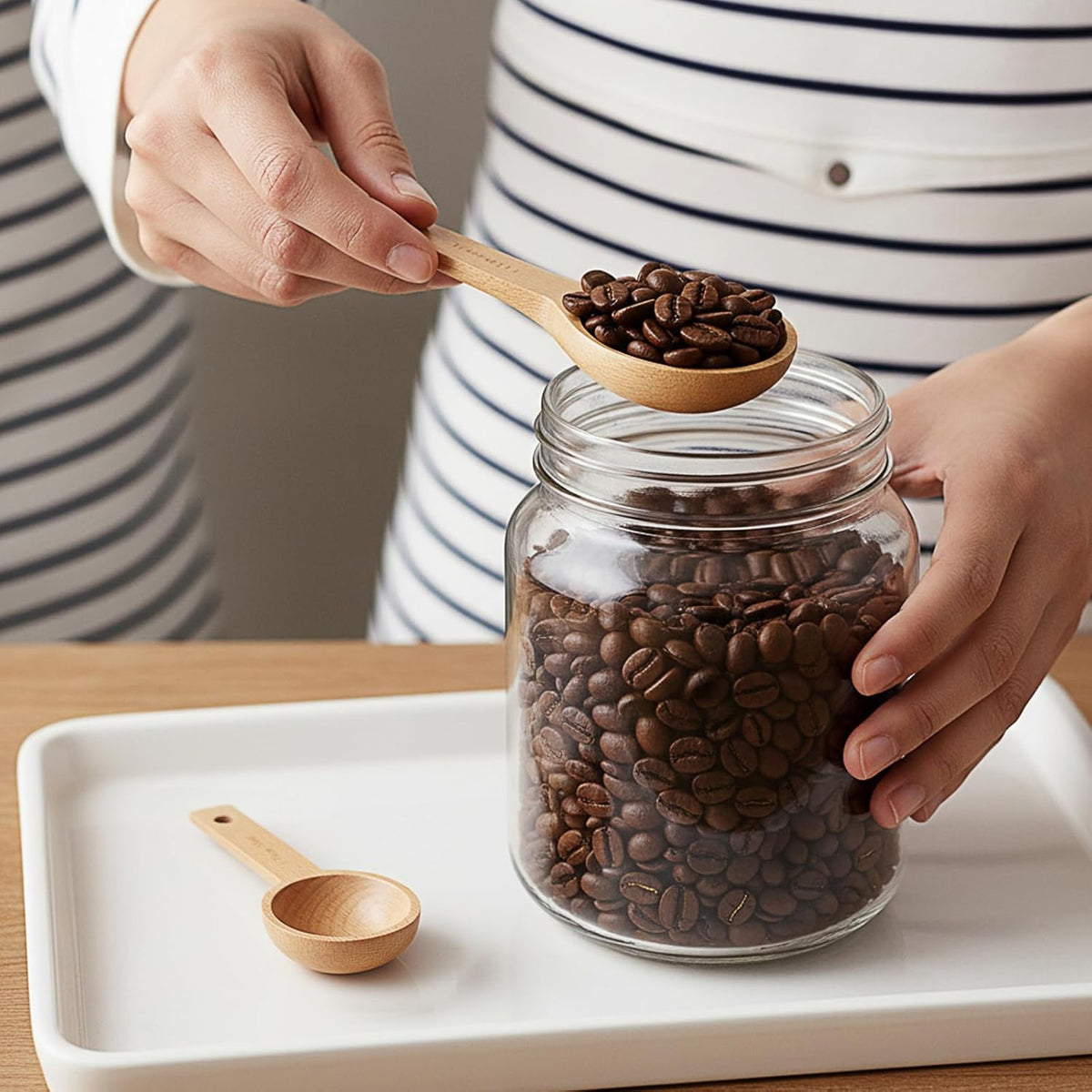 4 PCS Wooden Measuring Spoons Coffee Measuring Scoop Wooden Scoops for Jars 1 Tablespoon Beech Coffee Scoop Small Sugar Scoops for Canister for Ground Coffees Beans Sugar Tea Bath Salt Containers