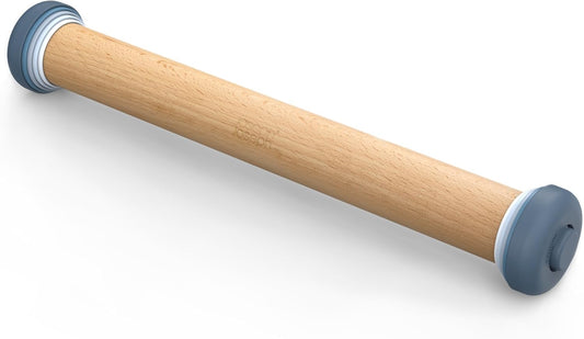 PrecisionPin - Rolling Pin with adjustable pastry thickness, Baking and dough rollers, Beech Wood, Pastel Blue