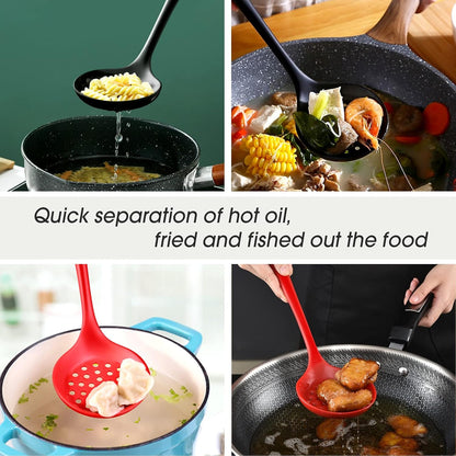 Skimmer Slotted Spoon 2PC Set, Heat Resistant 600 °F Slotted ladle Spoons For Kitchen Cooking. (Black & Red)