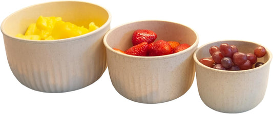Set of 3 Bowls with Lids - Microwave, Freezer, and Fridge Safe Nesting Mixing Bowls - Eco-Conscious Kitchen Essentials (Beige), S, M, L