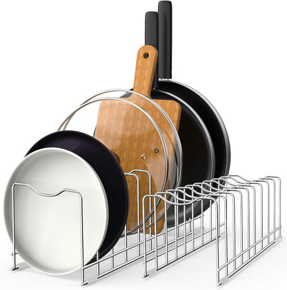 Lid Organizer Pot Lid Organizer 10-Tier Pot Lid Rack Holder Suitable for Bakeware Dish Plate, Cutting Boards, Pots & Pans, Serving Trays, Reusable Containers in Cabinet Pantry (1 Pack)