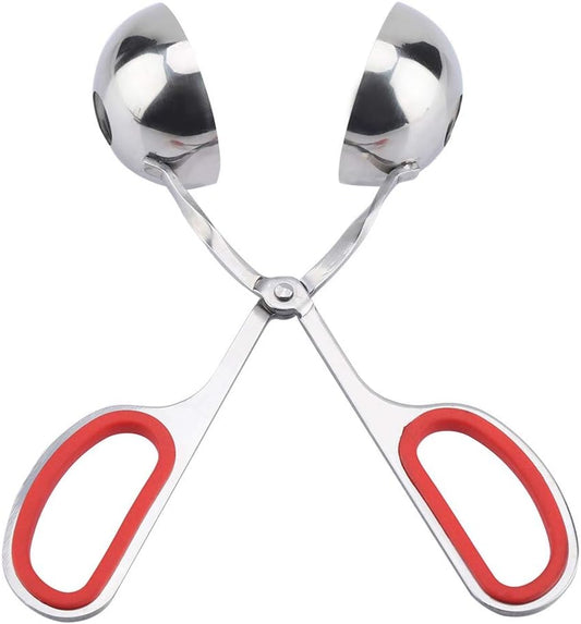 None-Stick Meat Ballers Stainless Steel Ice Tongs - Rice Meatball Maker, Cookie Scoop, Meatball with Rubber Anti-Slip Handle(Red)