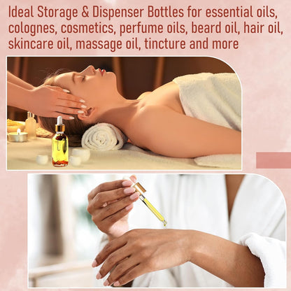 4 Pcs, 1 oz Golden Cap Clear Dropper Bottles (30ml) with 1 Funnel & 4 Labels - Glass Tincture Bottles with Eye Droppers - Leakproof Essential Oil Bottles for Health, Personal Care & Beauty