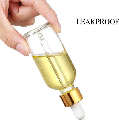 4 Pcs, 1 oz Golden Cap Clear Dropper Bottles (30ml) with 1 Funnel & 4 Labels - Glass Tincture Bottles with Eye Droppers - Leakproof Essential Oil Bottles for Health, Personal Care & Beauty