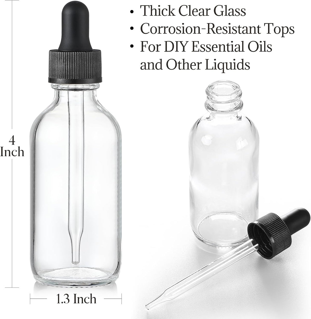 4 Pcs, 1 oz Golden Cap Clear Dropper Bottles (30ml) with 1 Funnel & 4 Labels - Glass Tincture Bottles with Eye Droppers - Leakproof Essential Oil Bottles for Health, Personal Care & Beauty
