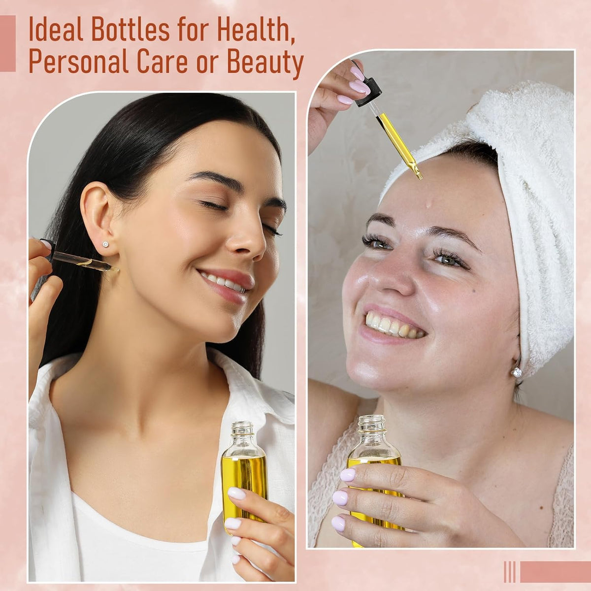 4 Pcs, 1 oz Golden Cap Clear Dropper Bottles (30ml) with 1 Funnel & 4 Labels - Glass Tincture Bottles with Eye Droppers - Leakproof Essential Oil Bottles for Health, Personal Care & Beauty
