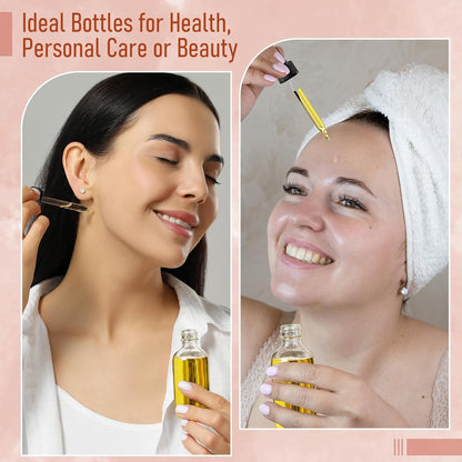 4 Pcs, 1 oz Golden Cap Clear Dropper Bottles (30ml) with 1 Funnel & 4 Labels - Glass Tincture Bottles with Eye Droppers - Leakproof Essential Oil Bottles for Health, Personal Care & Beauty