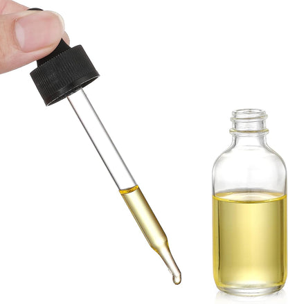 4 Pcs, 1 oz Golden Cap Clear Dropper Bottles (30ml) with 1 Funnel & 4 Labels - Glass Tincture Bottles with Eye Droppers - Leakproof Essential Oil Bottles for Health, Personal Care & Beauty