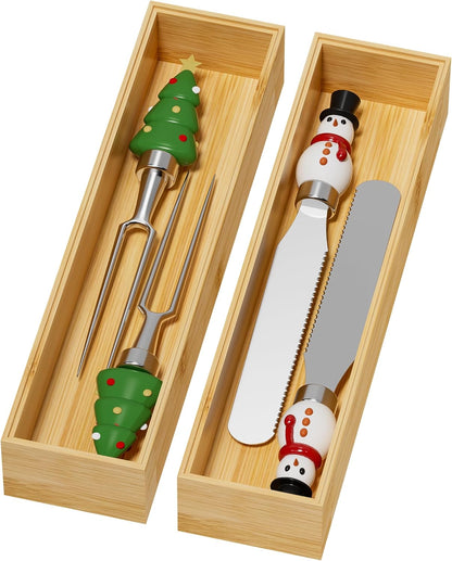 Bamboo Drawer Organizer, Narrow Stackable Cutlery Tray for Kitchen, 2 Pcs Silverware & Utensil Box, 12" x 3" x 2" (Outer), 11.3" x 2.3" x 1.77" (Inner)