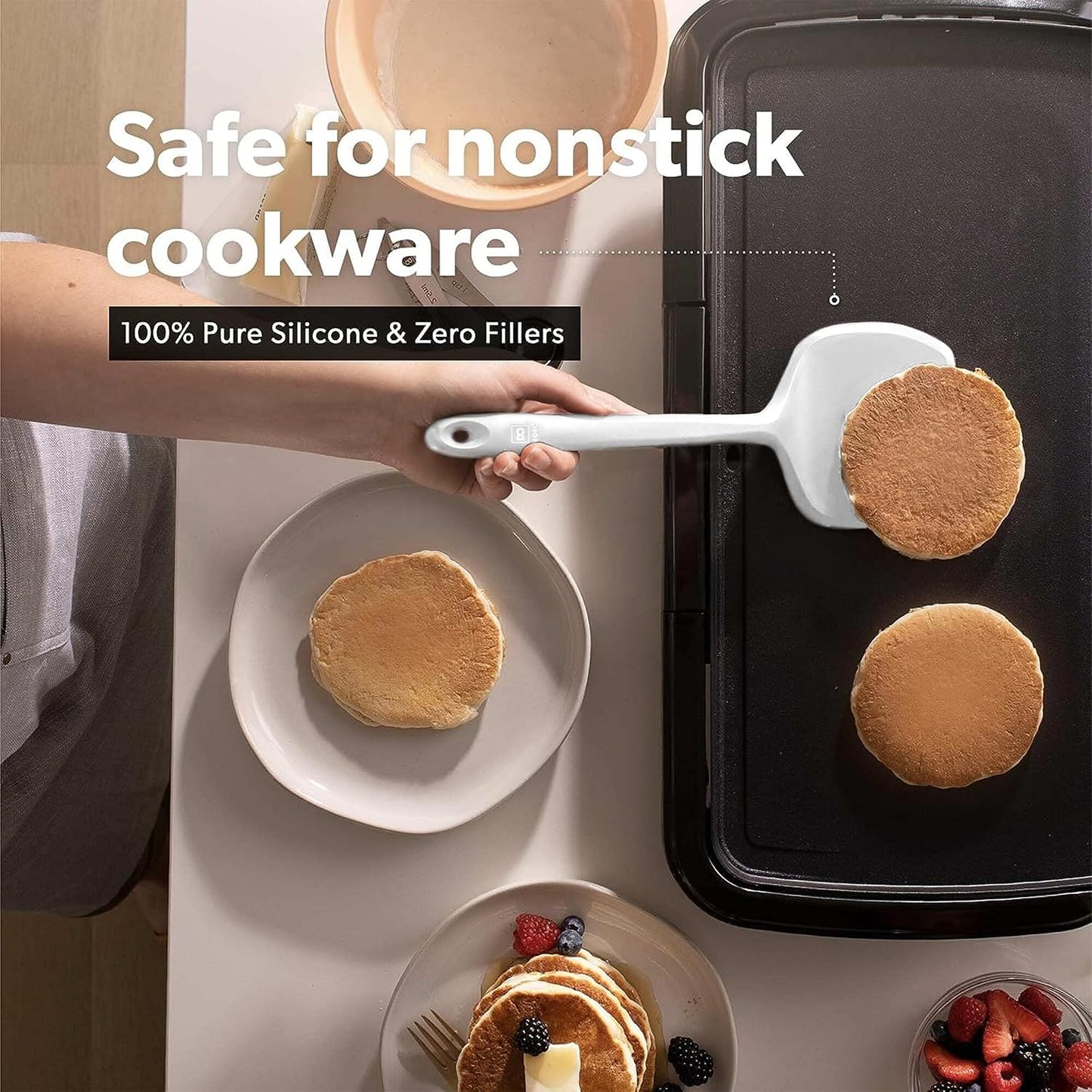 New Seamless Series Moda 4-Piece Silicone Turner Spatula Set - 600°F Heat-Resistant Flexible Kitchen Spatulas for Nonstick Cookware - Flippers for Eggs & Pancakes - Utensils for Cooking (Stone)