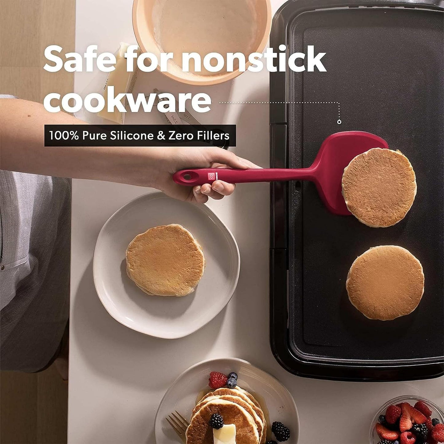 New Seamless Series Moda 4-Piece Silicone Turner Spatula Set - 600°F Heat-Resistant Flexible Kitchen Spatulas for Nonstick Cookware - Flippers for Eggs & Pancakes - Utensils for Cooking (Stone)