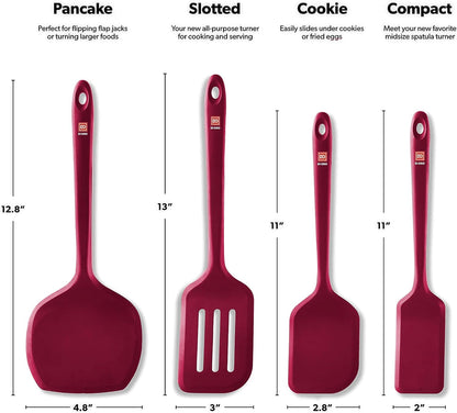 New Seamless Series Moda 4-Piece Silicone Turner Spatula Set - 600°F Heat-Resistant Flexible Kitchen Spatulas for Nonstick Cookware - Flippers for Eggs & Pancakes - Utensils for Cooking (Stone)