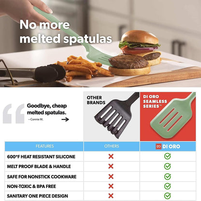 New Seamless Series Moda 4-Piece Silicone Turner Spatula Set - 600°F Heat-Resistant Flexible Kitchen Spatulas for Nonstick Cookware - Flippers for Eggs & Pancakes - Utensils for Cooking (Stone)