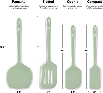 New Seamless Series Moda 4-Piece Silicone Turner Spatula Set - 600°F Heat-Resistant Flexible Kitchen Spatulas for Nonstick Cookware - Flippers for Eggs & Pancakes - Utensils for Cooking (Stone)