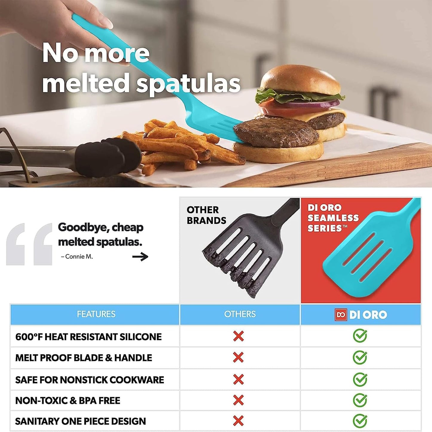 New Seamless Series Moda 4-Piece Silicone Turner Spatula Set - 600°F Heat-Resistant Flexible Kitchen Spatulas for Nonstick Cookware - Flippers for Eggs & Pancakes - Utensils for Cooking (Stone)