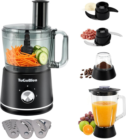 7-in-1 Multifunctional Food Processor with 68oz Processing Bowl,51oz Glass Blender,6.7oz Glass Grinder, Kneading/Chopping/Shredding/Slicing/French Fry Blades for Vegetables,Fruits,Coffee Bean
