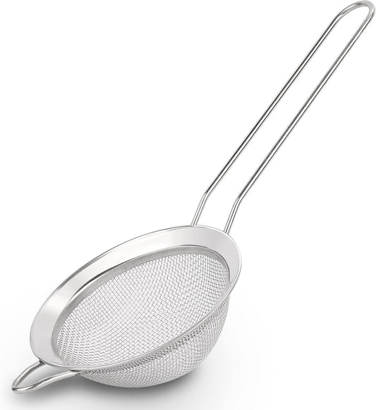D Fine Mesh Strainer, Stainless Steel Sieve Sifter with Handle, 3-Inch | 10x3, Silver,Small Metal Strainer for Loose Tea, Juice, Drink, Herbs, Mini Sifter for Flour, Matcha, Kitchen, Baking