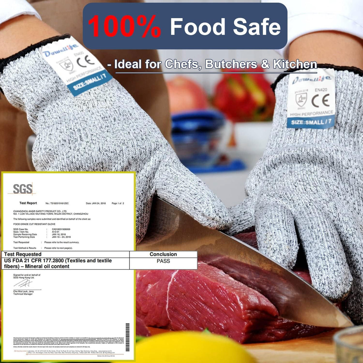 Cut Resistant Gloves Food Grade Level 5 Protection, Safety Kitchen Cut Gloves for Chef Oyster Shucking Mandolin Knife Butcher Meat Cutting