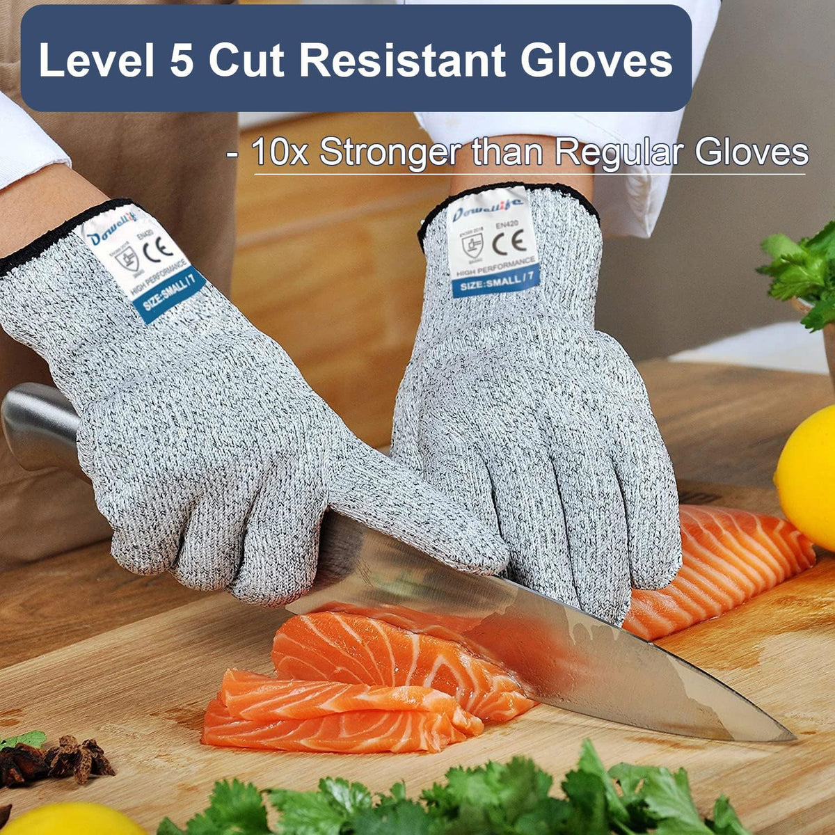 Cut Resistant Gloves Food Grade Level 5 Protection, Safety Kitchen Cut Gloves for Chef Oyster Shucking Mandolin Knife Butcher Meat Cutting