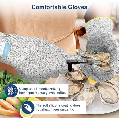 Cut Resistant Gloves Food Grade Level 5 Protection, Safety Kitchen Cut Gloves for Chef Oyster Shucking Mandolin Knife Butcher Meat Cutting