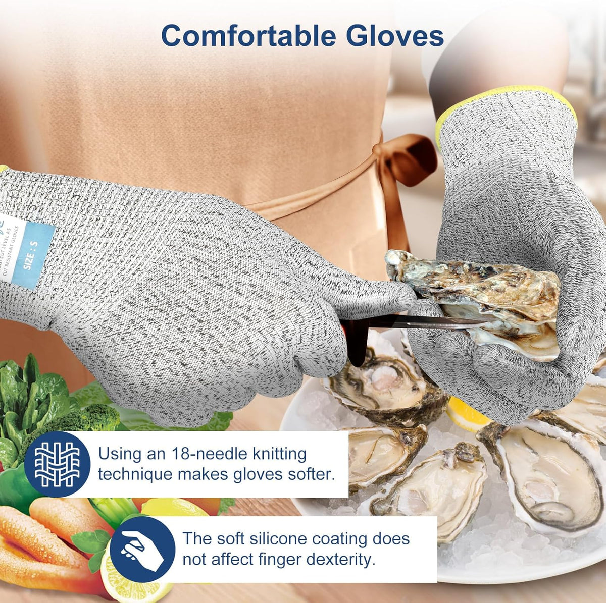 Cut Resistant Gloves Food Grade Level 5 Protection, Safety Kitchen Cut Gloves for Chef Oyster Shucking Mandolin Knife Butcher Meat Cutting