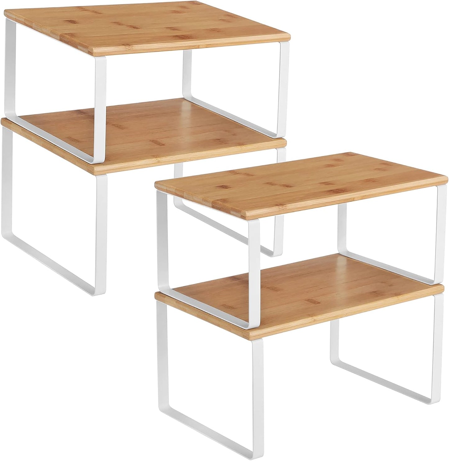 Cabinet Organizer Shelf, Set of 4 Kitchen Counter Shelves, Kitchen Storage, Spice Rack, Stackable, Expandable, Metal and Engineered Wood, Cloud White and Natural Beige UKCS010N01