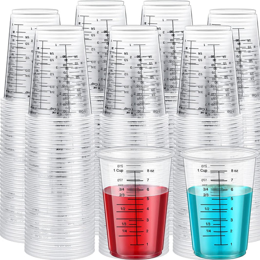 50 Pack Disposable Measuring Cups for Resin 8 oz Clear Plastic Epoxy Reusable Liquid Mixing Cups for Cooking and Baking Supplies