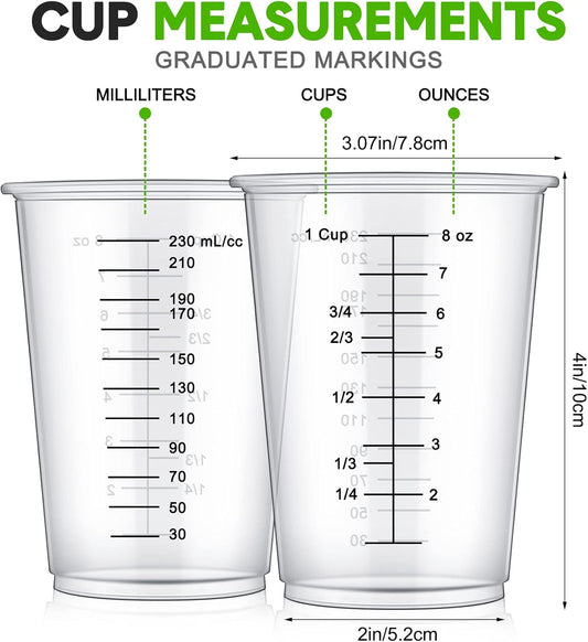 50 Pack Disposable Measuring Cups for Resin 8 oz Clear Plastic Epoxy Reusable Liquid Mixing Cups for Cooking and Baking Supplies