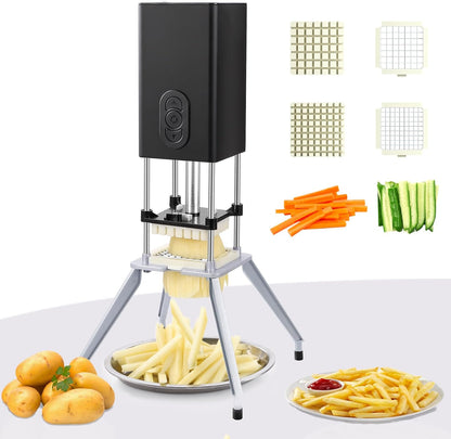 Electric French Fry Cutter, Commercial Vertical French Fry Cutter with 1/2 & 3/8 Inch Blade, Professional Household Electric Potato Cutter, Automatic French Fries