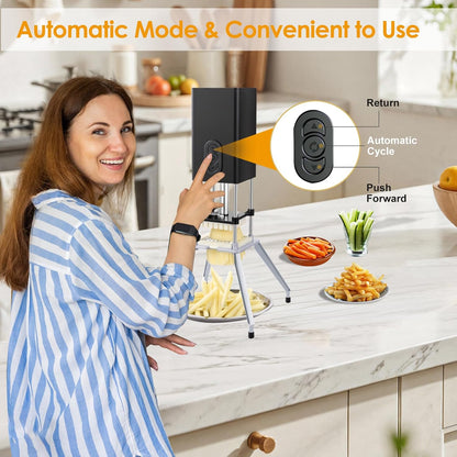 Electric French Fry Cutter, Commercial Vertical French Fry Cutter with 1/2 & 3/8 Inch Blade, Professional Household Electric Potato Cutter, Automatic French Fries