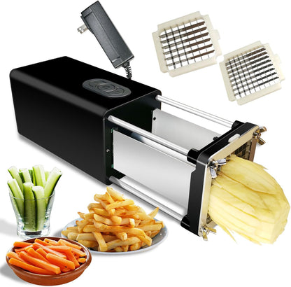 Electric French Fry Cutter, Commercial Vertical French Fry Cutter with 1/2 & 3/8 Inch Blade, Professional Household Electric Potato Cutter, Automatic French Fries