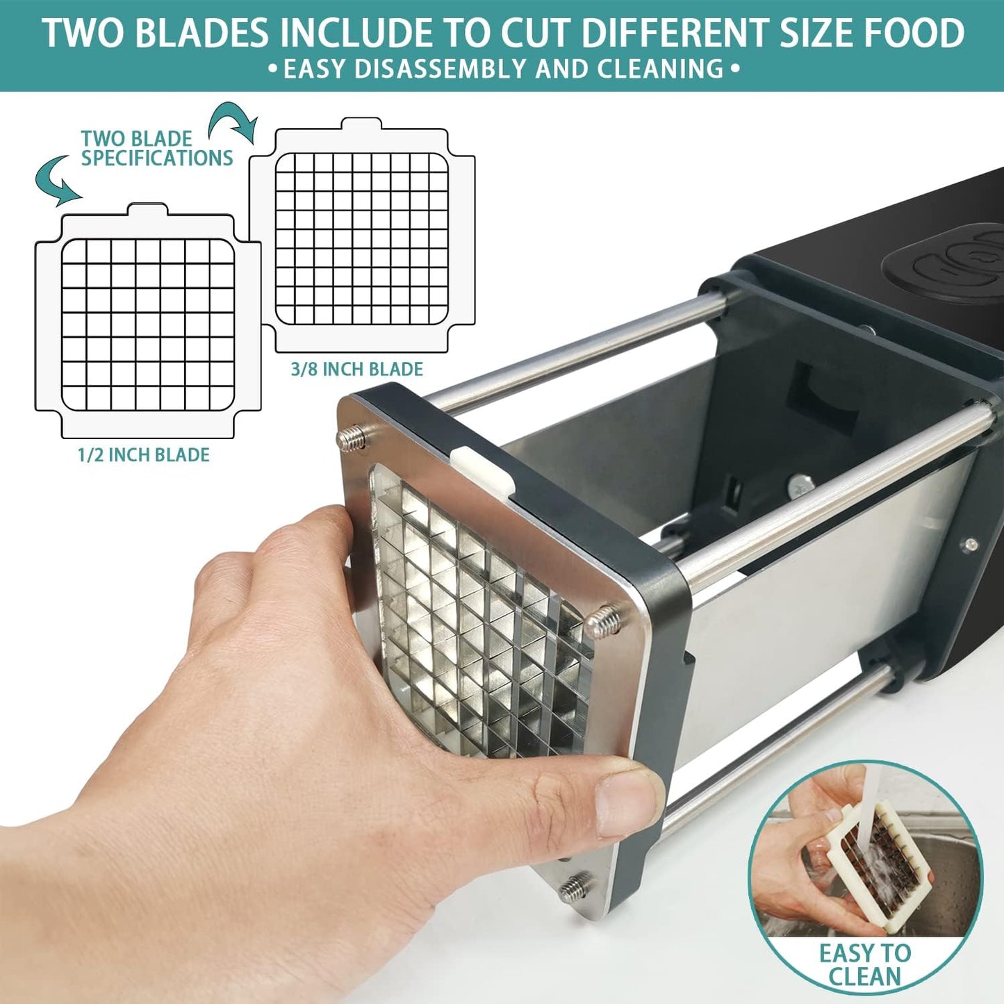 Electric French Fry Cutter, Commercial Vertical French Fry Cutter with 1/2 & 3/8 Inch Blade, Professional Household Electric Potato Cutter, Automatic French Fries