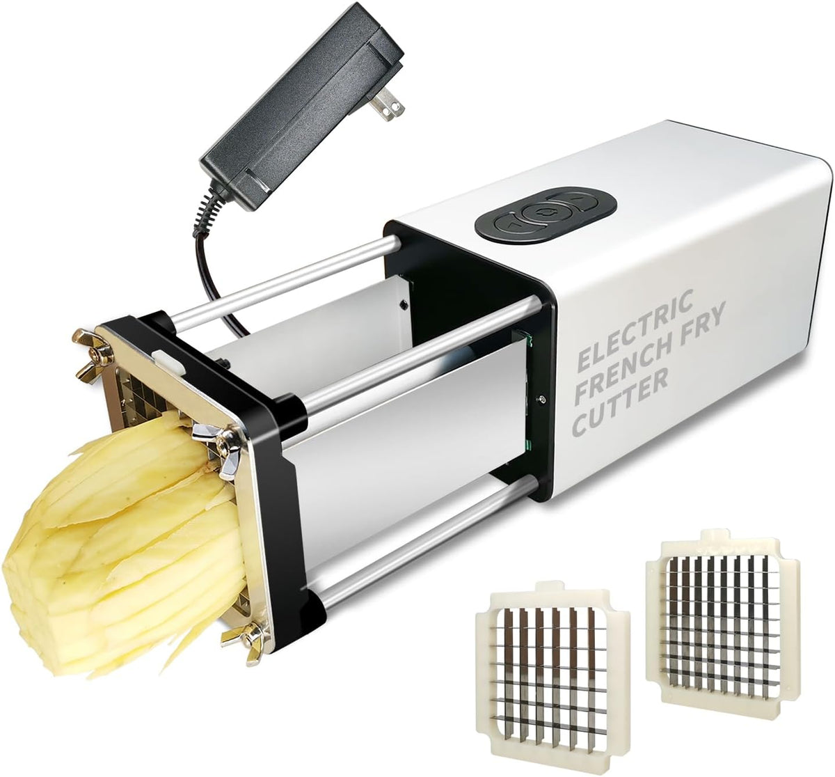 Electric French Fry Cutter, Commercial Vertical French Fry Cutter with 1/2 & 3/8 Inch Blade, Professional Household Electric Potato Cutter, Automatic French Fries