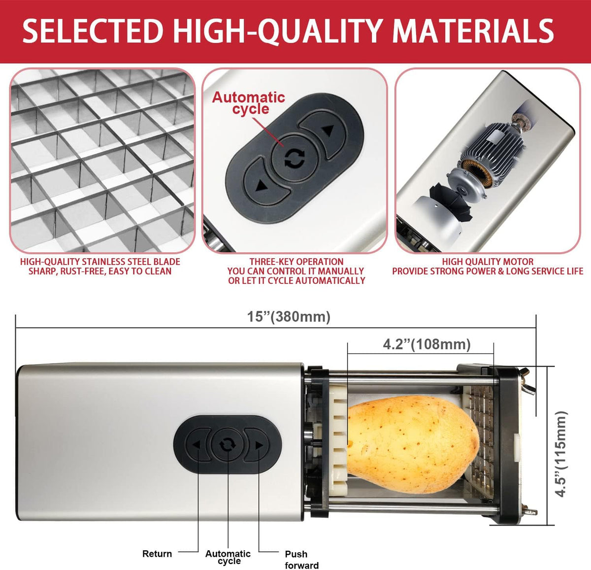 Electric French Fry Cutter, Commercial Vertical French Fry Cutter with 1/2 & 3/8 Inch Blade, Professional Household Electric Potato Cutter, Automatic French Fries