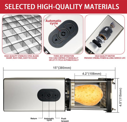 Electric French Fry Cutter, Commercial Vertical French Fry Cutter with 1/2 & 3/8 Inch Blade, Professional Household Electric Potato Cutter, Automatic French Fries