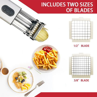 Electric French Fry Cutter, Commercial Vertical French Fry Cutter with 1/2 & 3/8 Inch Blade, Professional Household Electric Potato Cutter, Automatic French Fries