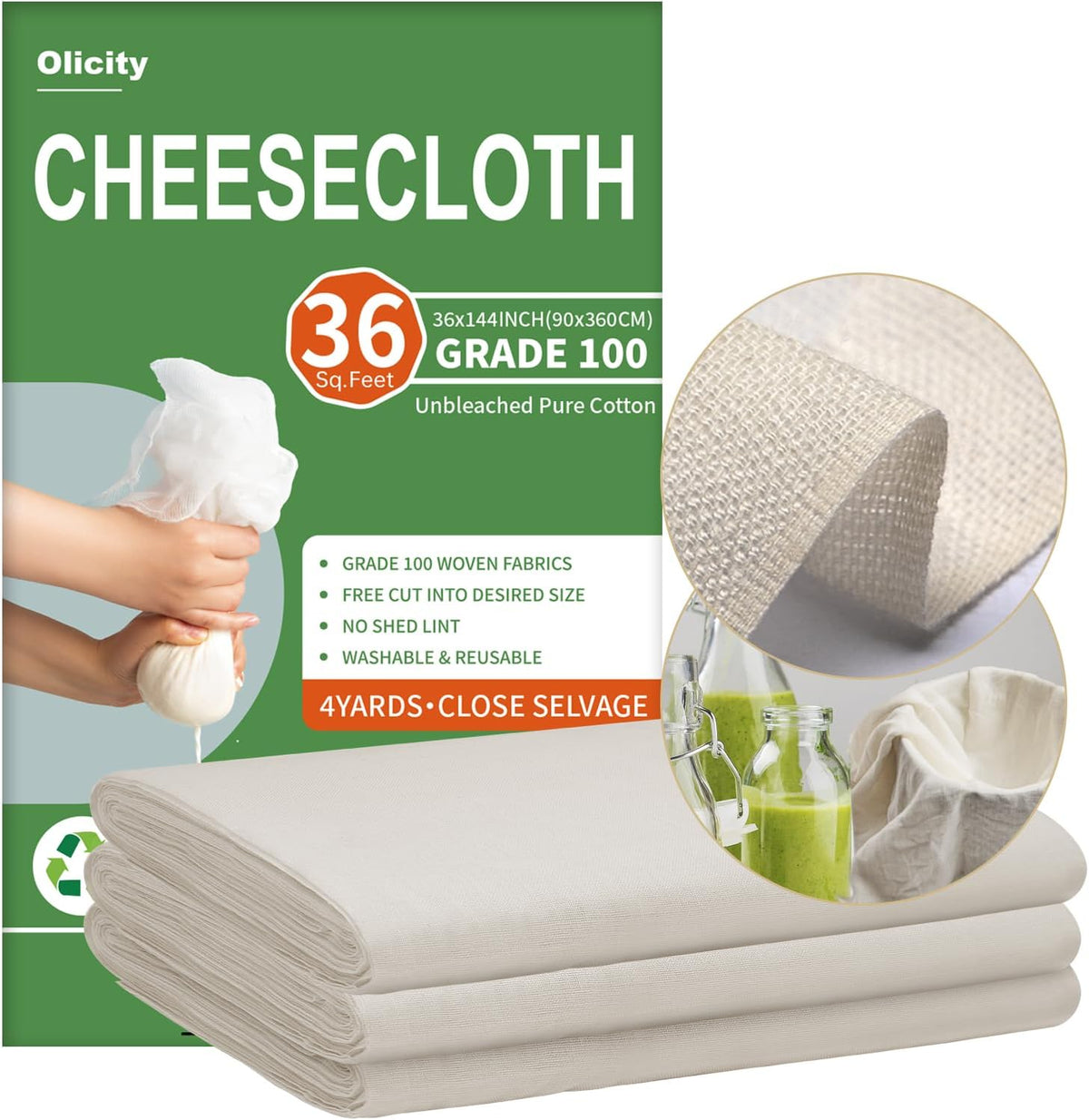 Organic Cheese Cloths, GOTS Certified, 36x36Inch, Reusable Cheese Cloth