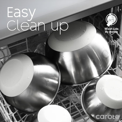 Stainless Steel Mixing Bowls with Lids Set,12 Pcs Nesting Bowls Clear Airtight Lids 3 Grater Attachments,Non-Slip Bottoms & Measurement Marks Mixing Bowls,Size 5,3,2,1.5,1QT