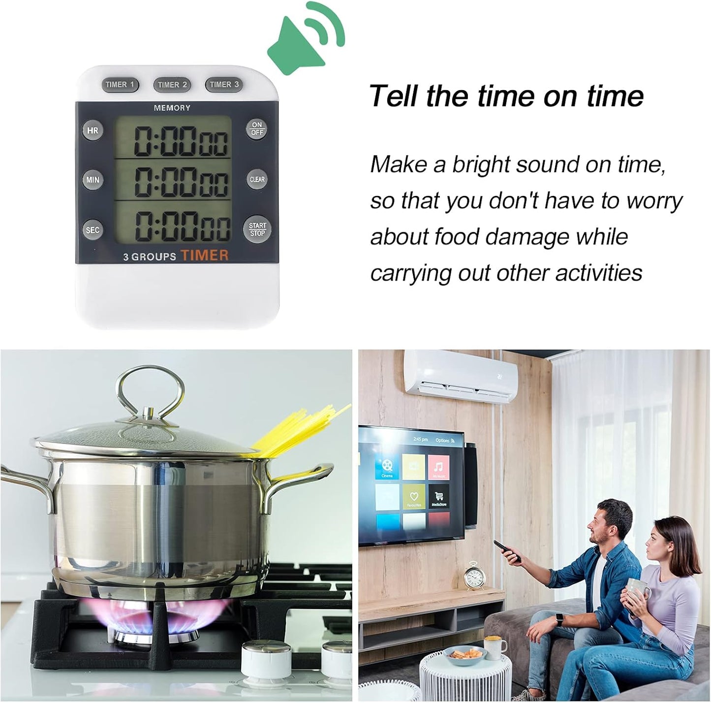2 Pcs Digital Kitchen Timer 3 Channels Multi Timer Loud Adjustable Alarm Magnetic Count up Down Memory Preset Battery Included for Cooking Baking BBQ Study Classroom