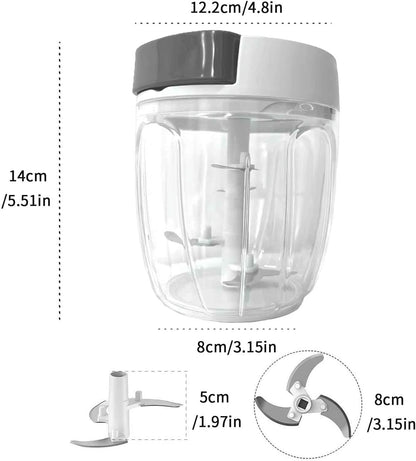 VorivelLife Vegetable Chopper Manual Food Processor Hand Pull Veggie Chopper for Garlic Onion Meat Fruits Nuts 900ml White Grey