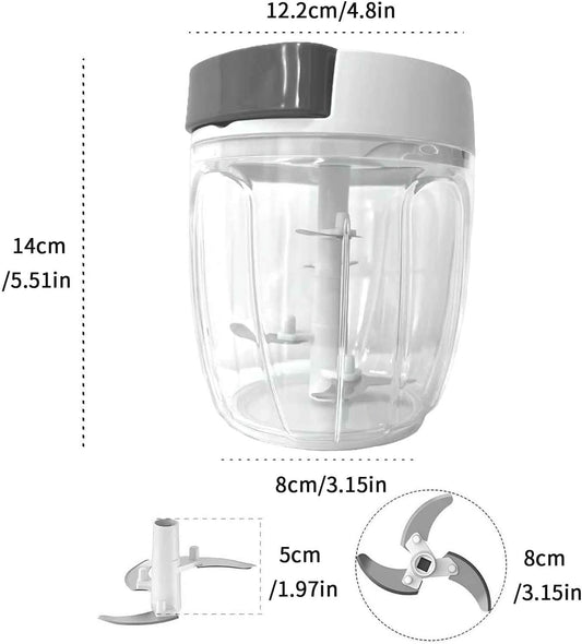 VorivelLife Vegetable Chopper Manual Food Processor Hand Pull Veggie Chopper for Garlic Onion Meat Fruits Nuts 900ml White Grey