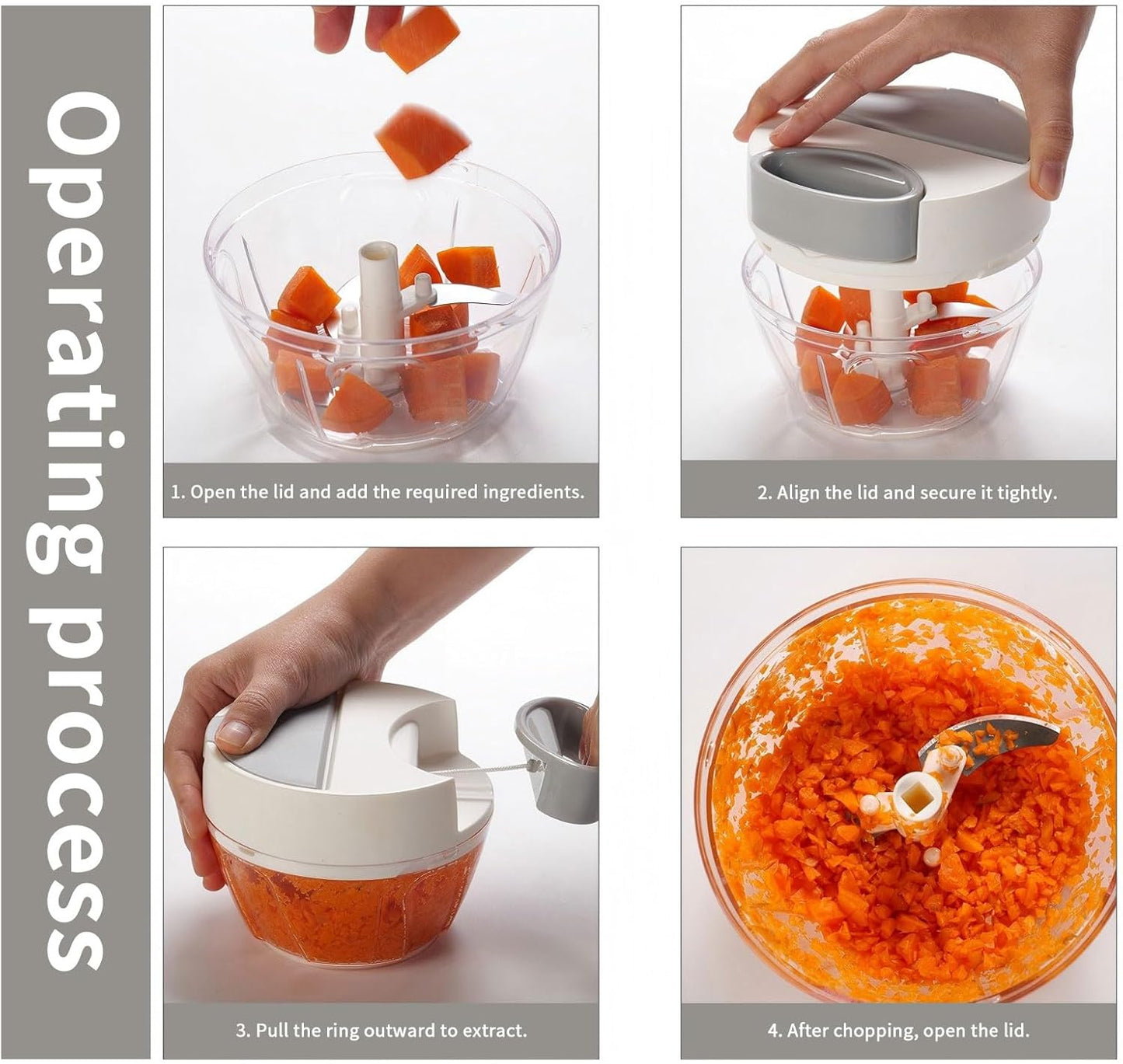 VorivelLife Vegetable Chopper Manual Food Processor Hand Pull Veggie Chopper for Garlic Onion Meat Fruits Nuts 900ml White Grey