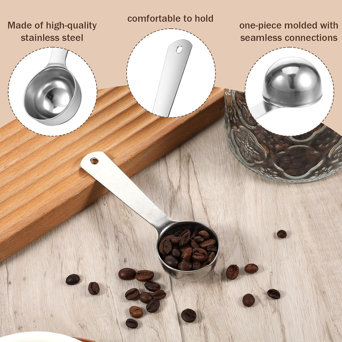 2 Pcs Stainless Steel Coffee Spoons, Coffee Scoop 1 Tablespoon, Long Handle Measuring Tablespoon, 1 tbsp Measuring Spoons for Ground-Coffee, Milk, Spice Jar, Cooking Baking (6 Inch, 20ml)