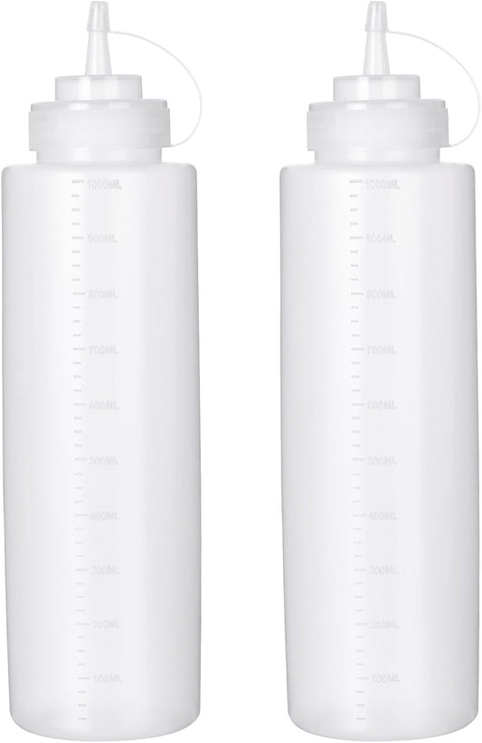 Premium Leak-Proof Squeeze Bottles Plastic Sauce, Ketchup, Condiment & Syrup Dispenser for Kitchen, Pancake Batter, Salad Dressing, Cooking Oil - BPA Free, Dishwasher Safe (2, 12o'z)