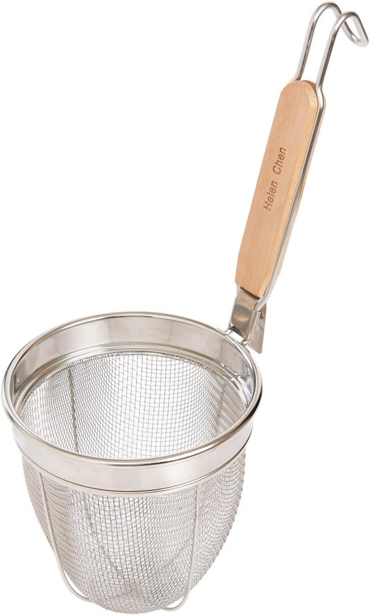 Deep Spider Strainer, 6-Inch Stainless Steel Mesh Basket With Bamboo Handle, For Noodles, Dumplings, Wontons, Deep Frying, And Draining Tasks