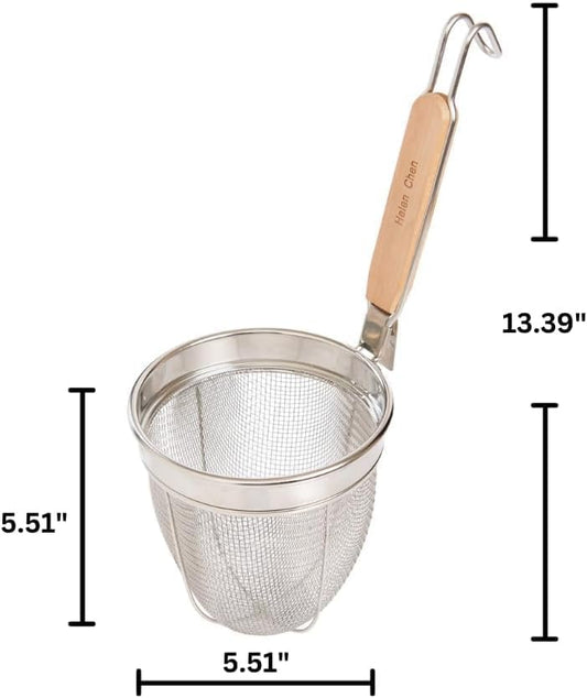 Deep Spider Strainer, 6-Inch Stainless Steel Mesh Basket With Bamboo Handle, For Noodles, Dumplings, Wontons, Deep Frying, And Draining Tasks
