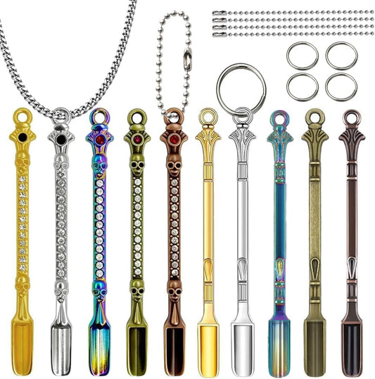 10 Pack Mini Metal Shovel Spoons Tiny Spice Spoon Keychain Charms | Small Alloy Powder Scoop Pendants with Keychain and Necklace Used to Fill Vial with Spice & DIY Craft Jewelry Keychain Making