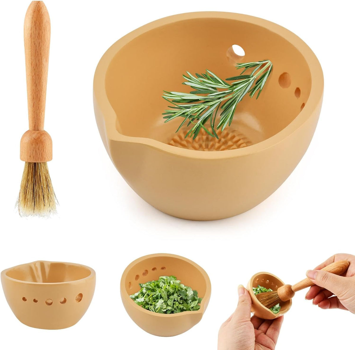 Resin Herb Stripper Bowl, Herb Leaf Remover Bowl with Cleaning Brush