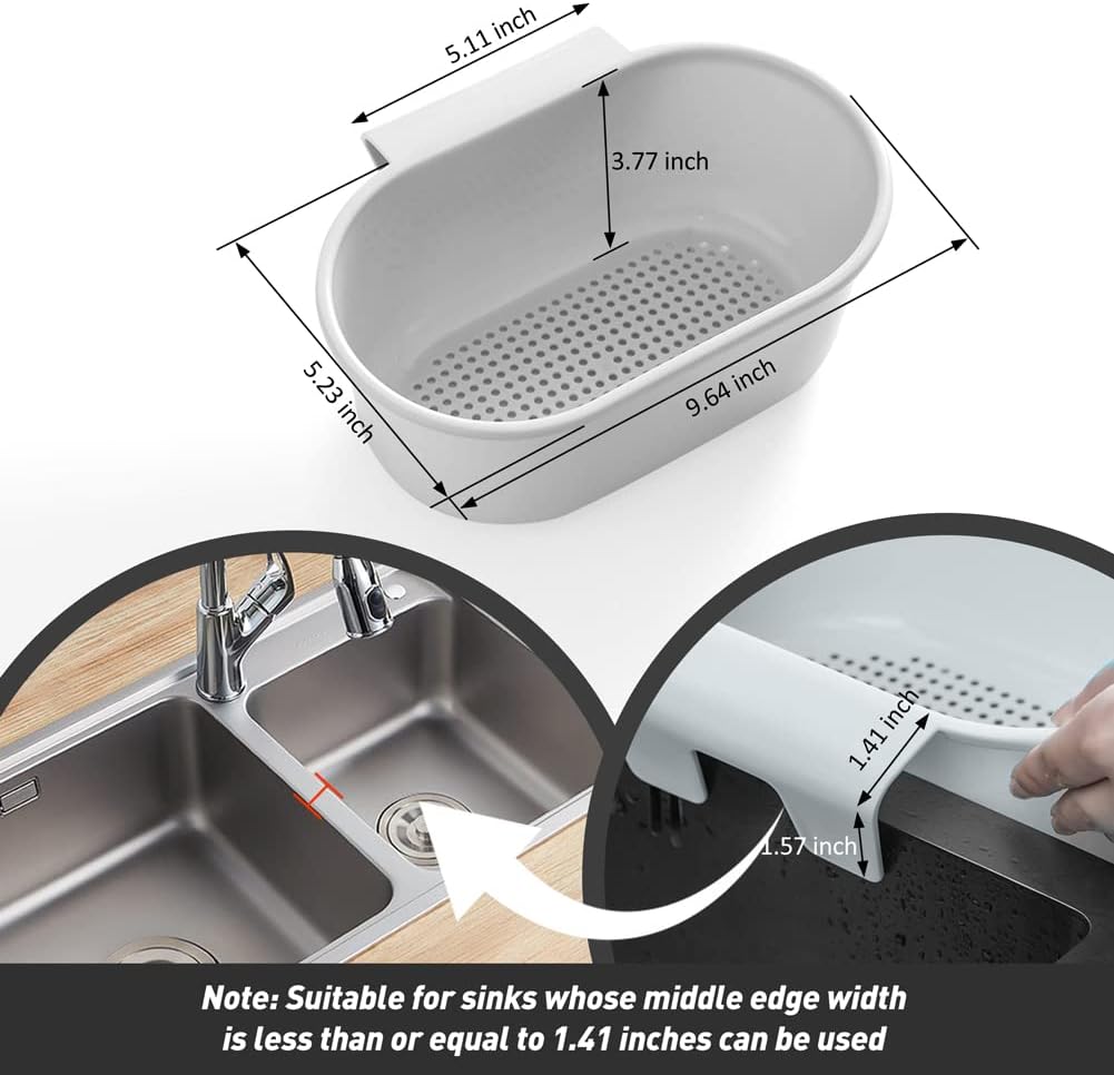 Sink Drain Strainer Basket, Multifunction Sink Strainer Kitchen Food Catcher for Filter Kitchen Waste and Wash Vegetables Fruits (Grey)